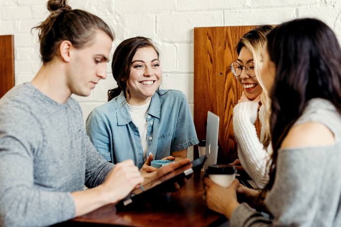 A group of friends at a coffee shop.