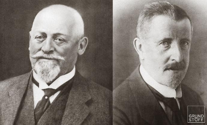 Foto von den Gründern Schürholz und Stevens der Teppichfabrik Stevens & Schürholz 1887.